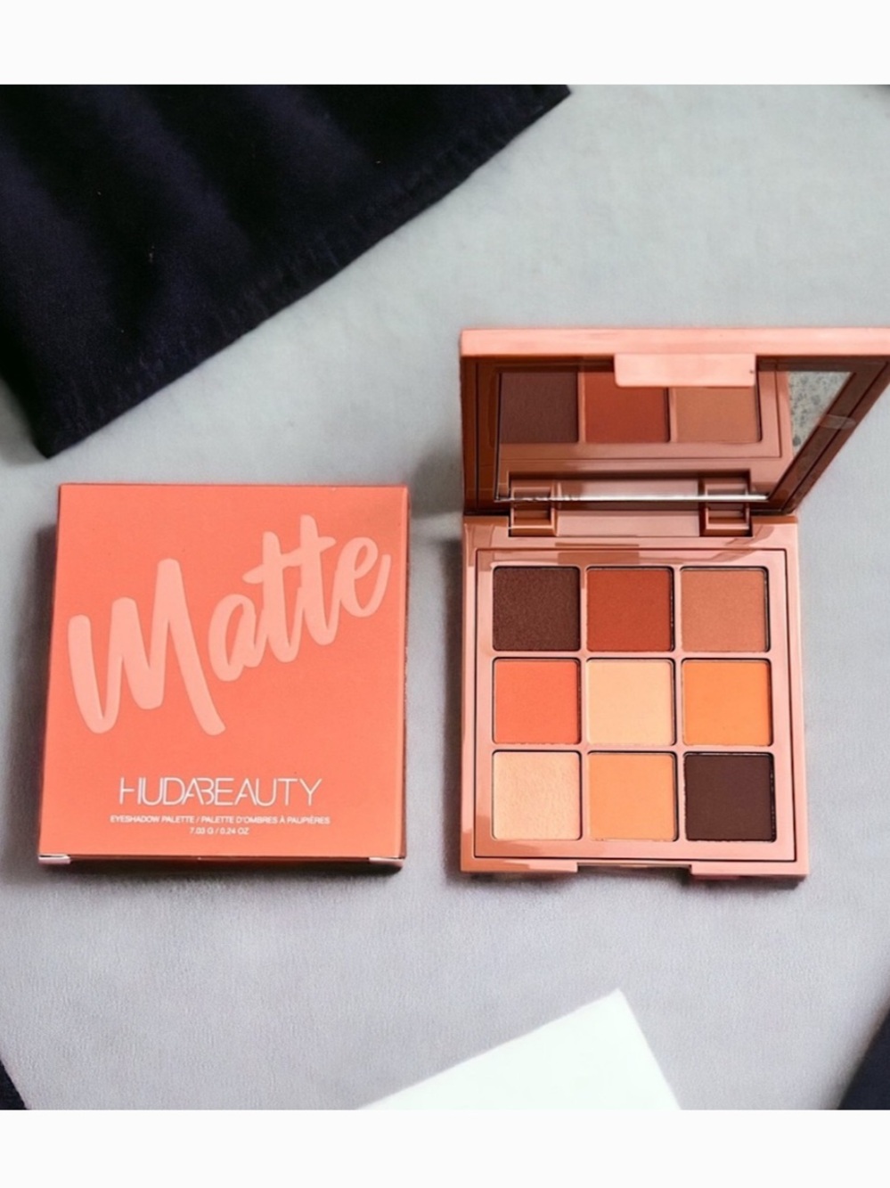 HUDA BEAUTY Matte 9-Color Eyeshadow Palette — Warm Brown & Orange Tones